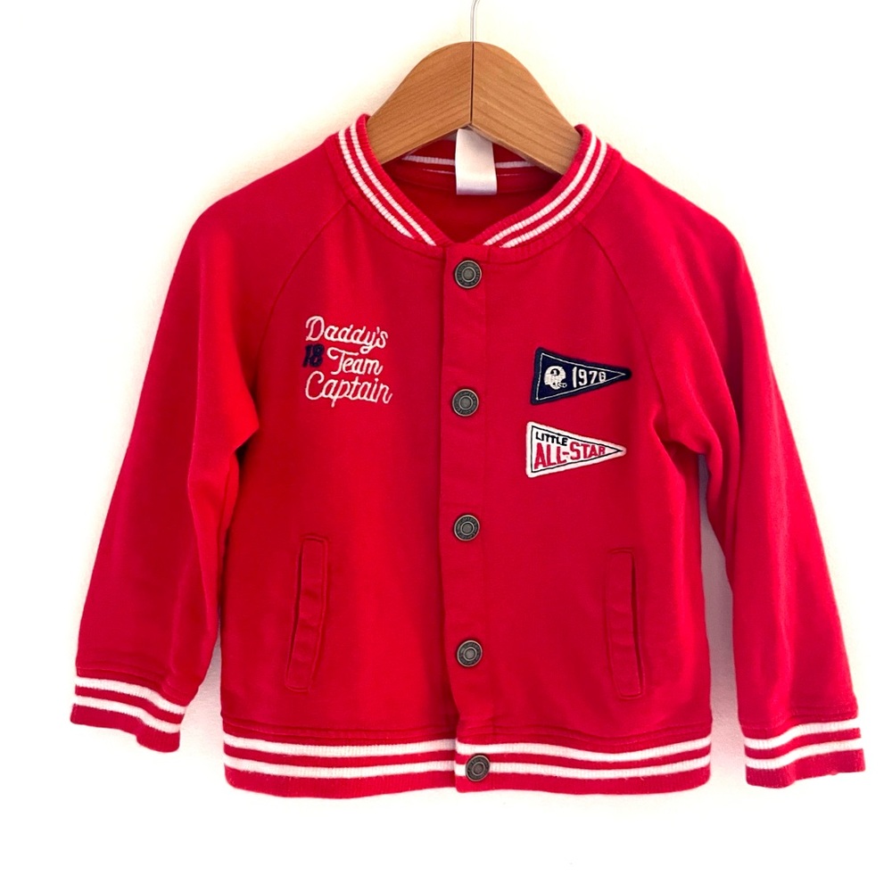 Daddy's Team Varsity Bomber Jacket, Father's Day, Red & White Banded Trim